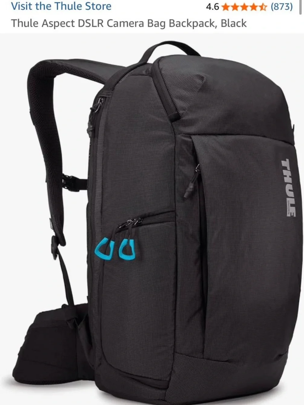 Thule Black Backpack with Blue Accent Zippers